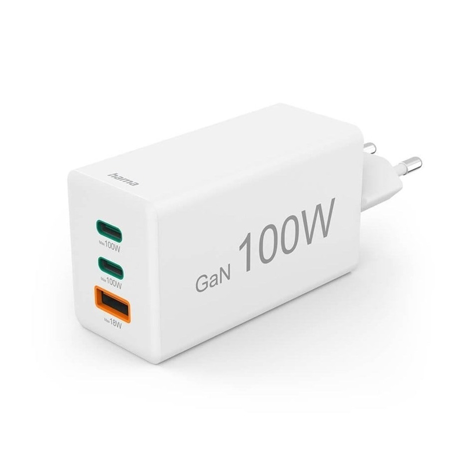 Hama Quick Charger GaN 2x USB-C PD 1x USB-A QC Mini-Charger 100 W Oplader Wit | Hama