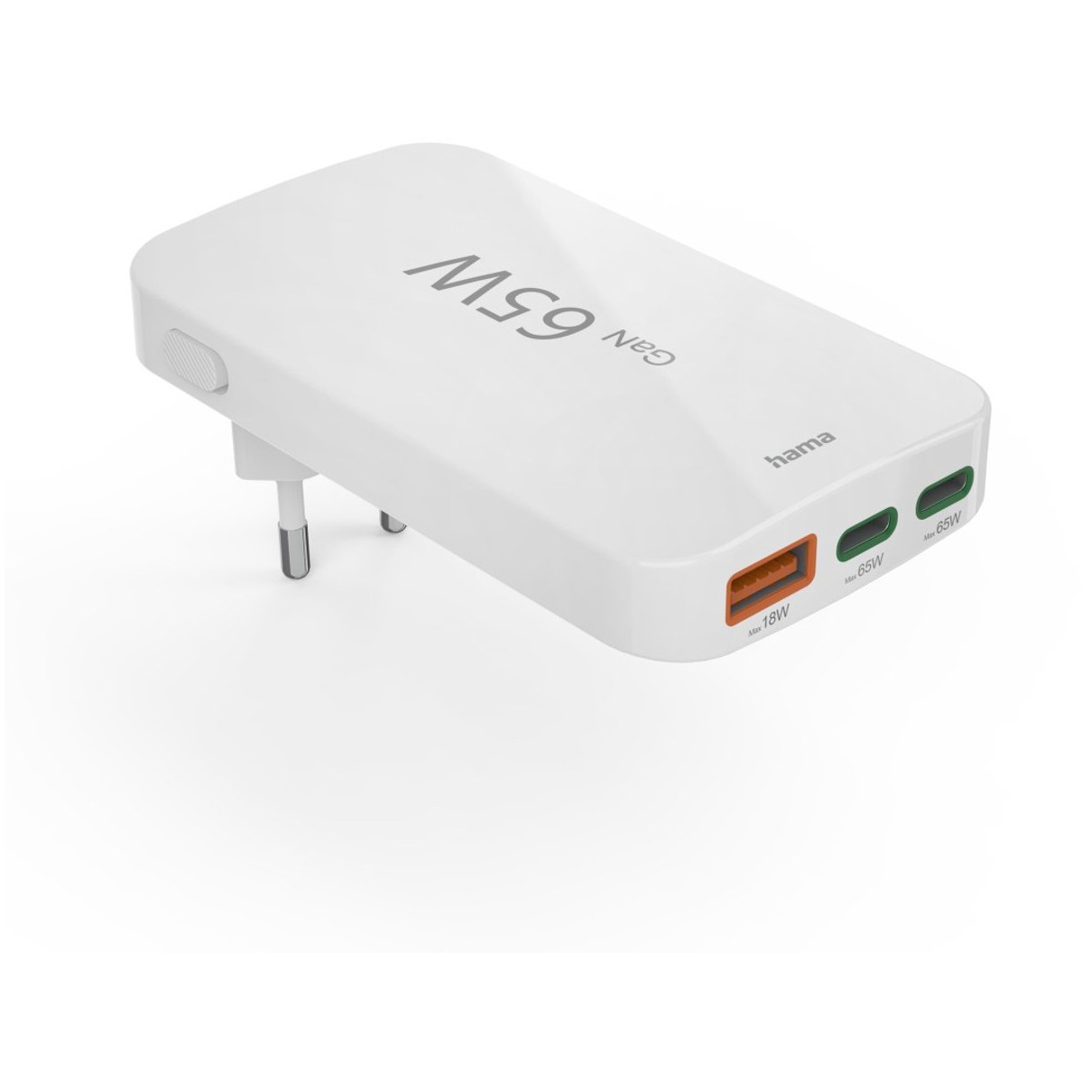 Hama Snellader 2x USB-C 1x USB-A platte mini-oplader PD 65 W Oplader Wit | Hama