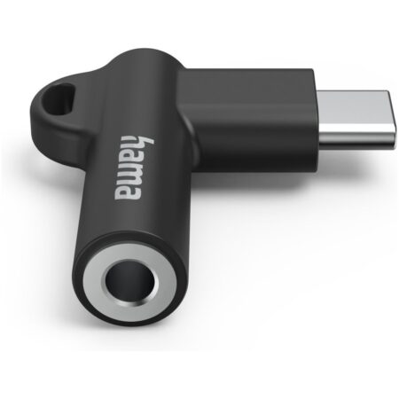 Hama USB-C - 3.5 mm Jack Socket Aux Adapter 90° Angled Plug Oplader Zwart | Hama