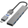 Hama USB Hub 4 Ports USB 3.2 Gen 1/ 5 Gbit/s Ultra-Slim incl. USB-C Adapter USB Hub Grijs | Hama