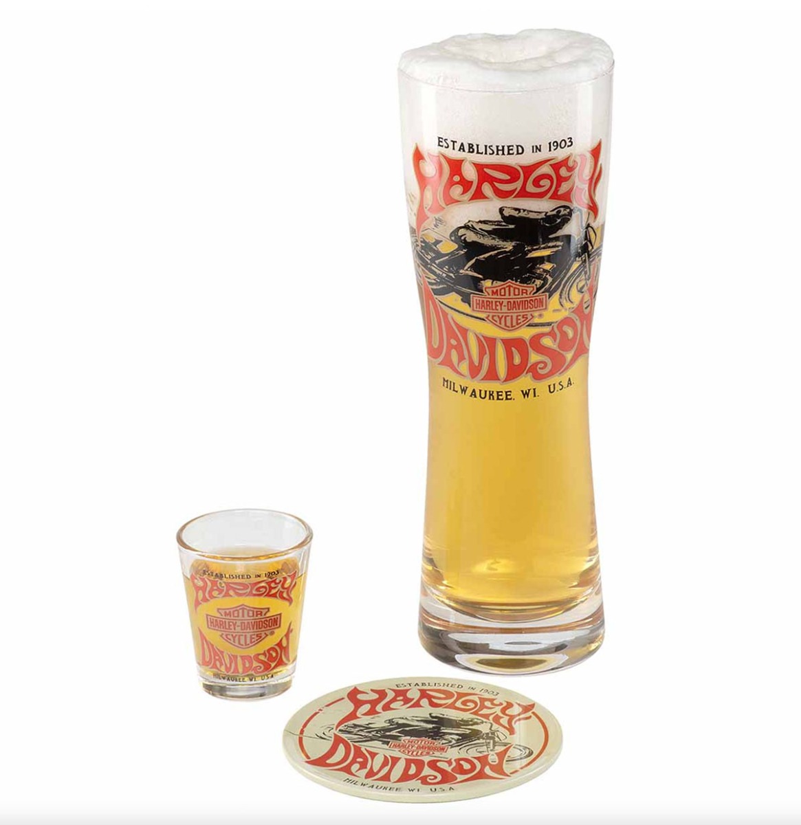 Harley-Davidson 1970s Racer Pilsner & Shot Glazen Cadeau Set | Harley-Davidson