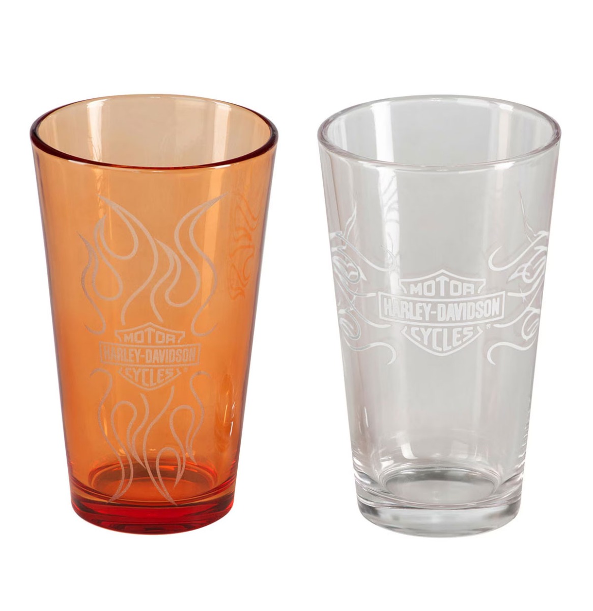 Harley-Davidson Bar & Shield Flames Pintglas Set - 16 oz. Oranje & Doorzichtig | Harley-Davidson