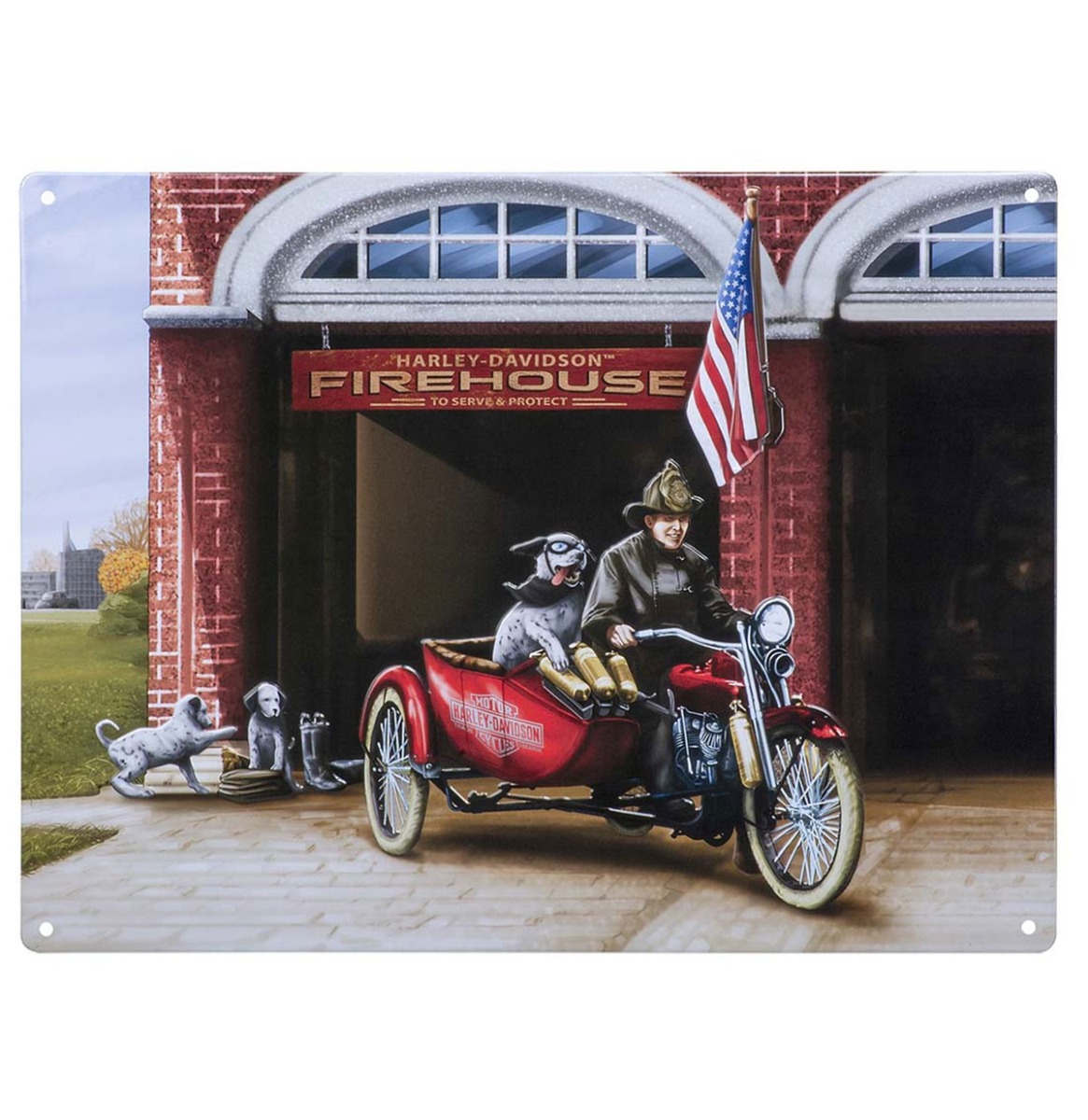 Harley-Davidson Firehouse Dogs Metalen Bord - 40 x 30 cm | Harley-Davidson