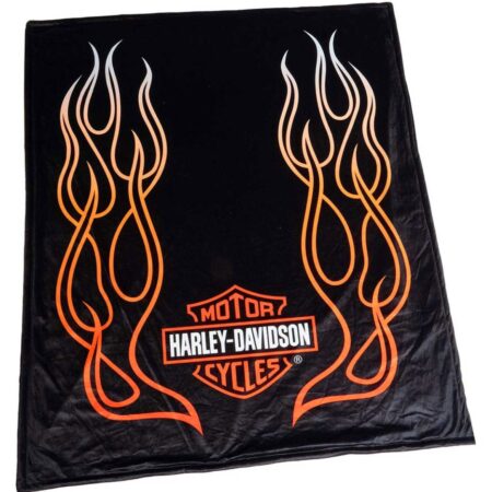 Harley-Davidson Flames Bar & Shield Fleece Dekentje met Sherpa Achterkant - Zwart | Harley-Davidson