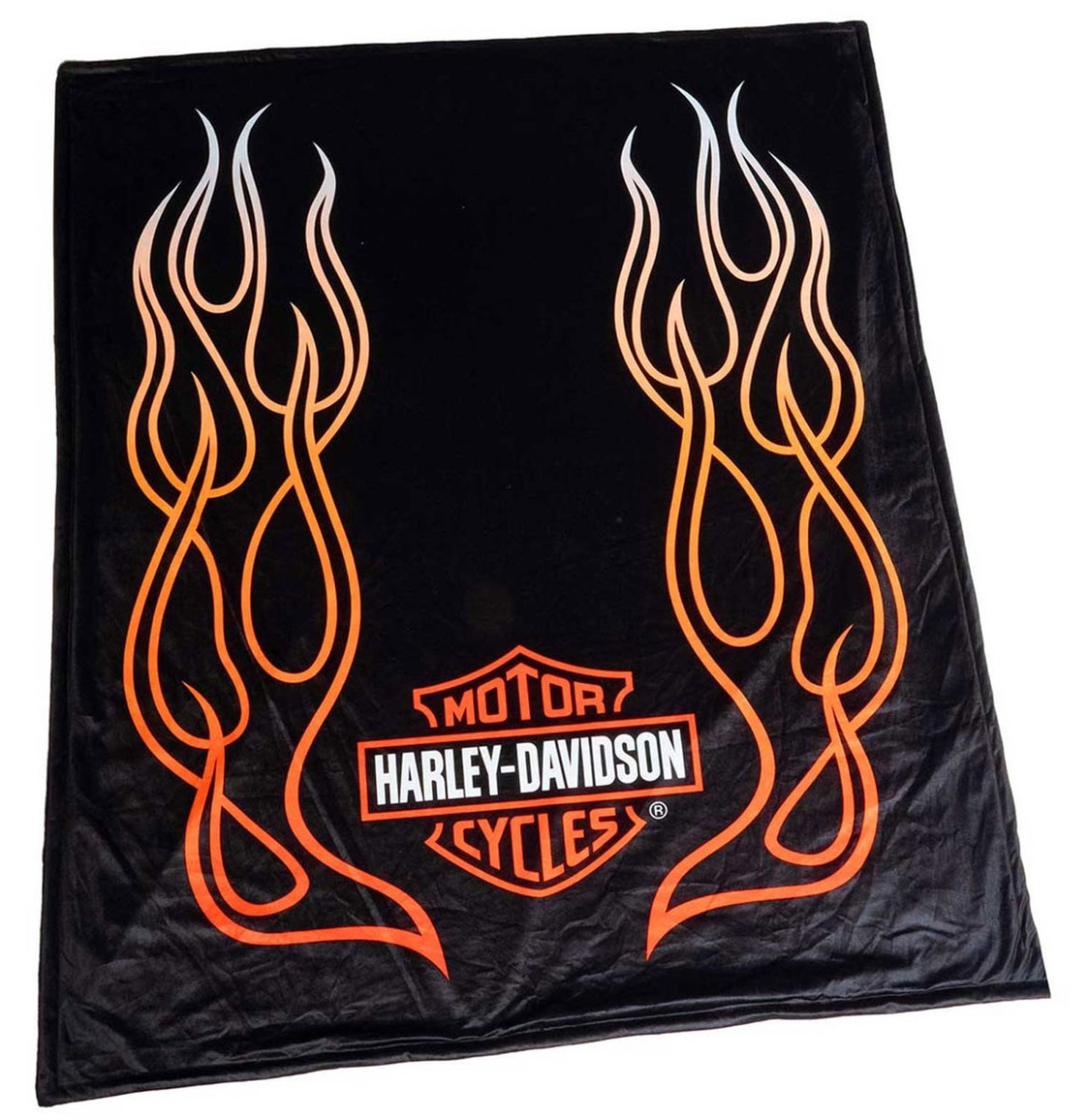 Harley-Davidson Flames Bar & Shield Fleece Dekentje met Sherpa Achterkant - Zwart | Harley-Davidson