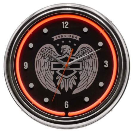 Harley-Davidson Neon Klok - Bar & Shield Eagle - Gunmetal & Rode Neon 220V | Harley-Davidson