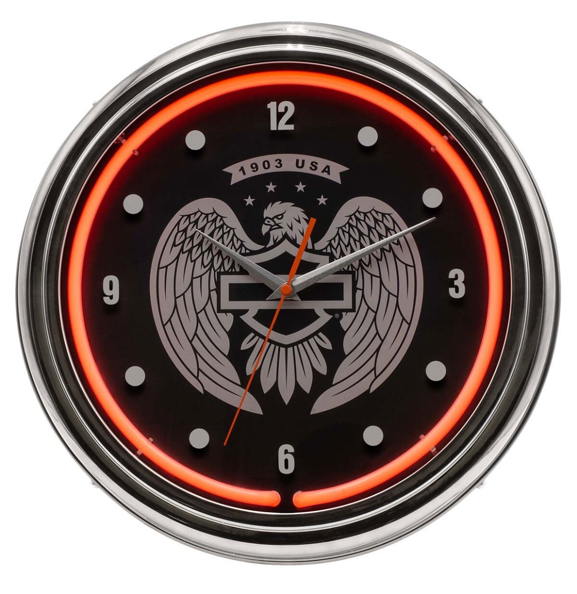 Harley-Davidson Neon Klok - Bar & Shield Eagle - Gunmetal & Rode Neon 220V | Harley-Davidson