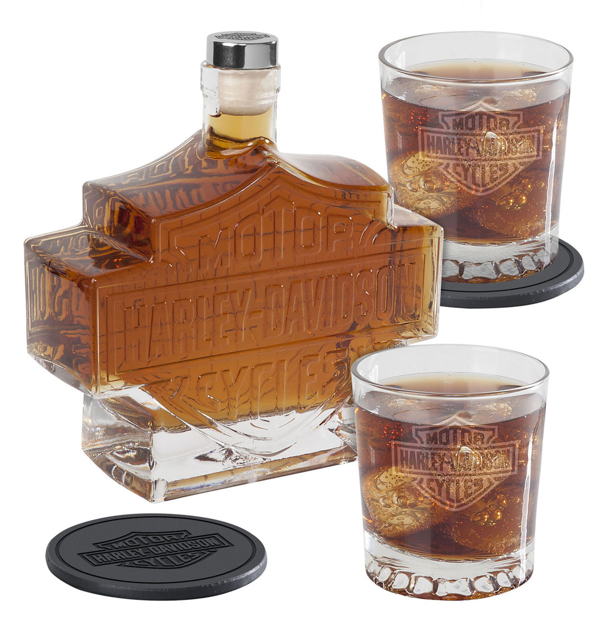 Harley-Davidson Whiskey Karaf Set - Bar & Shield Logo - Inclusief Glazen & Leren Onderzetters | Harley-Davidson