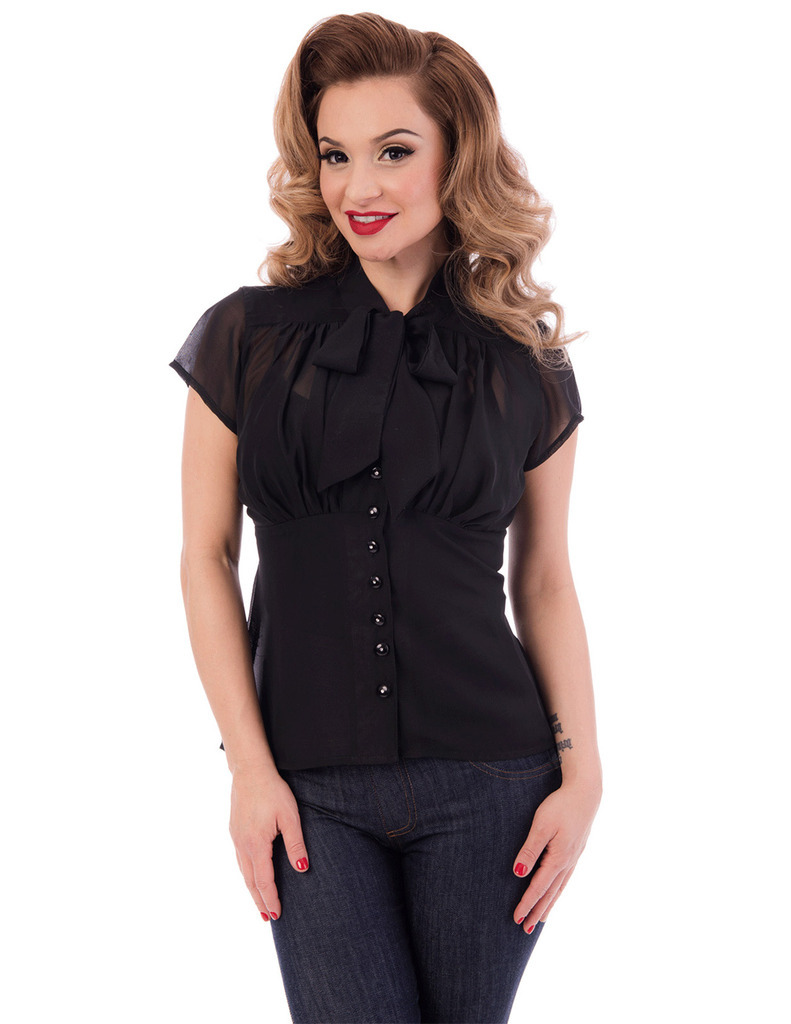 Harlow Chiffon Tie Top Black-XL | 18% korting | Steady Clothing