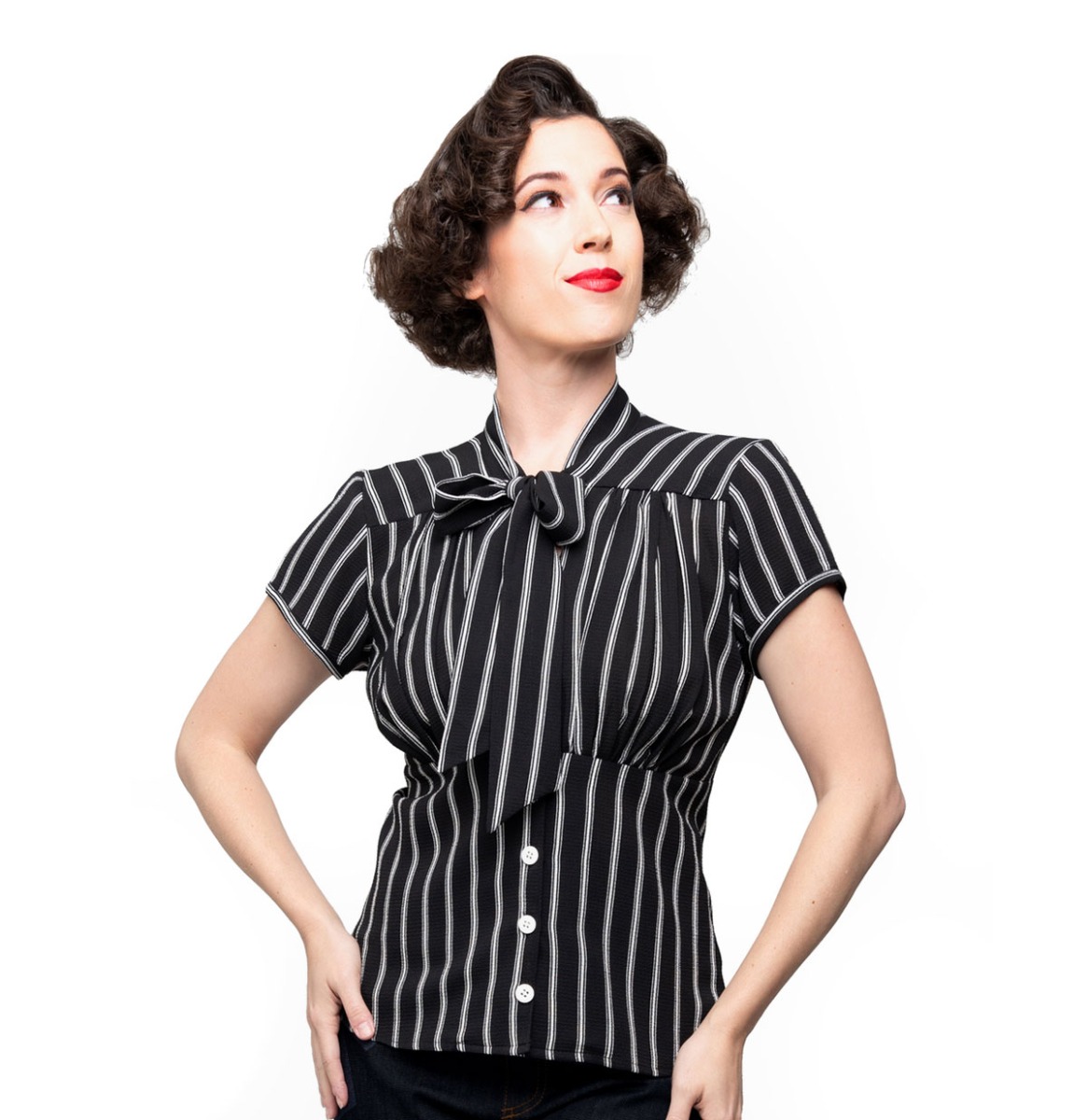 Harlow Tie Top Striped Black White-XL | Steady Clothing