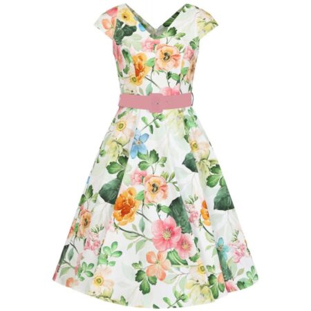 Heart and Roses Lottie Floral Swing Dress White -XL | Hearts and Roses