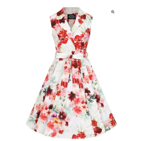 Hearts & Roses Adelyn Floral Swing Dress White -XXL | Fiftiesstore