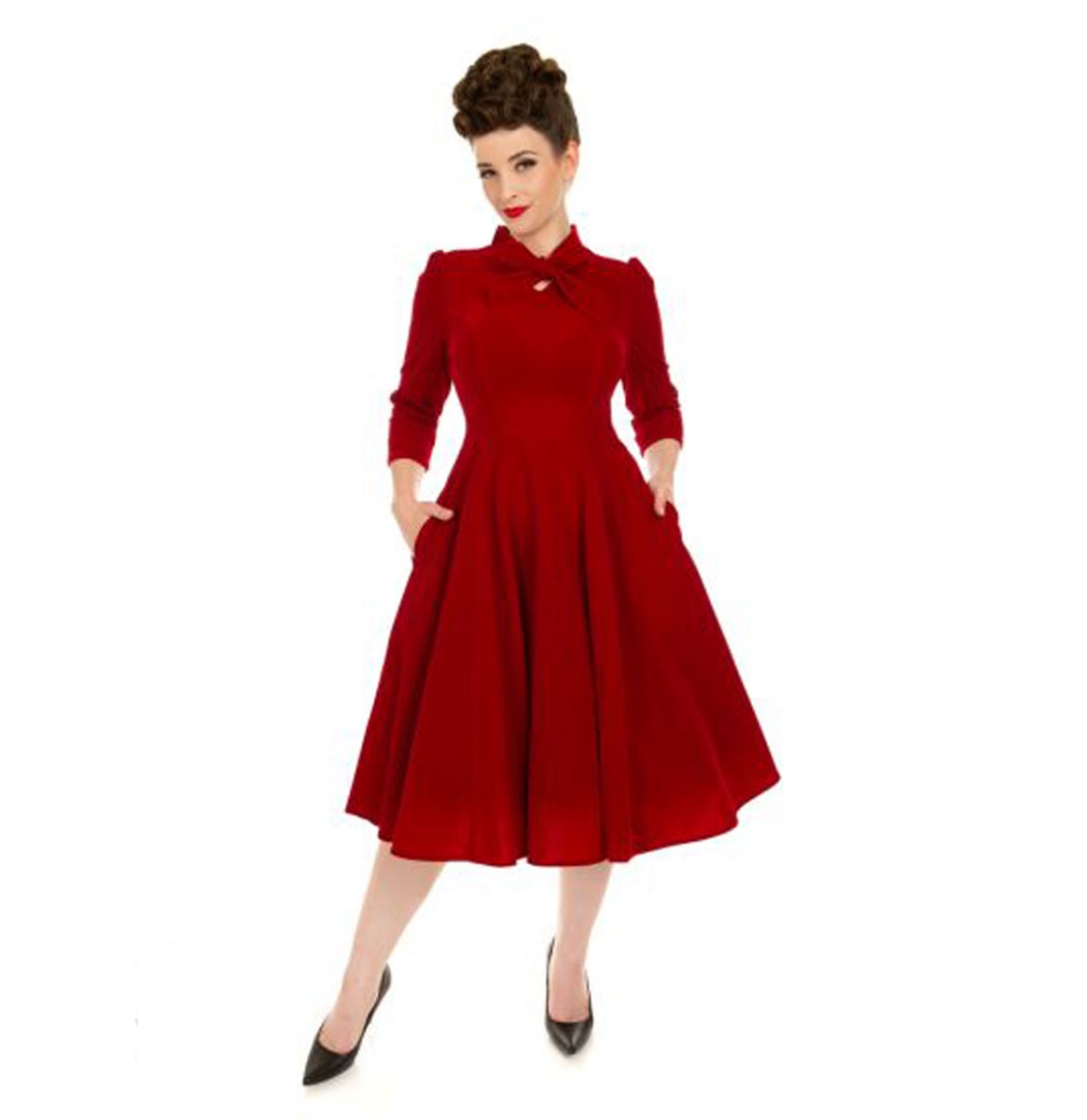 Hearts & Roses Alyssa Swing Dress Velvet Red-XL | Hearts and Roses