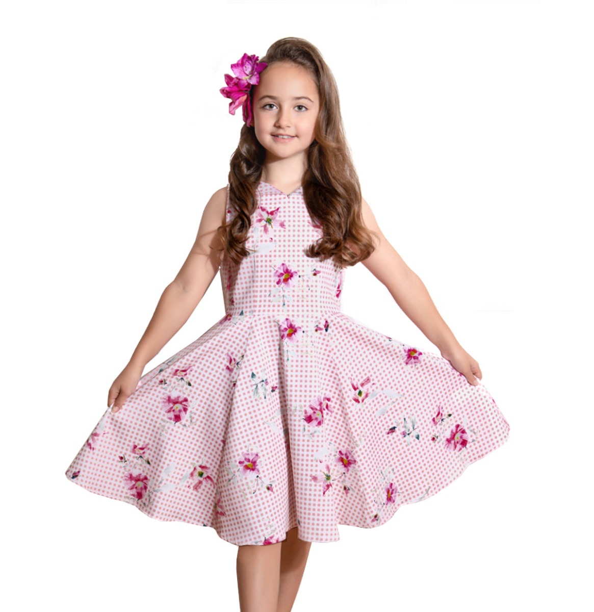Hearts & Roses Catherine Floral Gingham Swing Dress Kids-11 - 12 Jaar | Hearts and Roses
