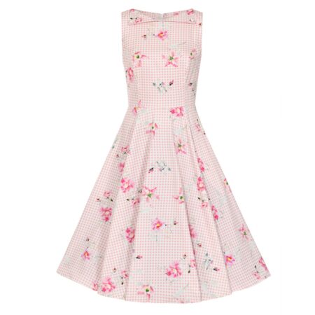Hearts & Roses Catherine Floral Gingham Swing Dress Pink-XS | Hearts and Roses