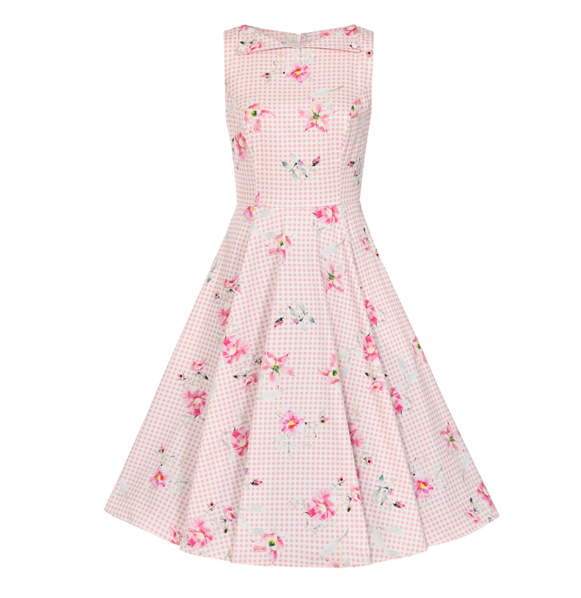Hearts & Roses Catherine Floral Gingham Swing Dress Pink-XS | Hearts and Roses