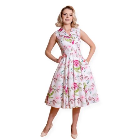 Hearts & Roses Darla Floral Swing Dress Off White-M | Hearts and Roses