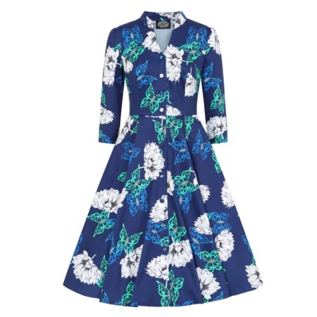 Hearts & Roses Gloria Floral Swing Dress Blue-L | Hearts and Roses