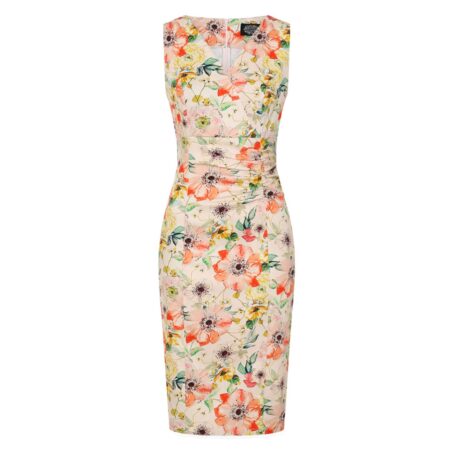 Hearts & Roses Halle Floral Wiggle Dress White-XL | Fiftiesstore
