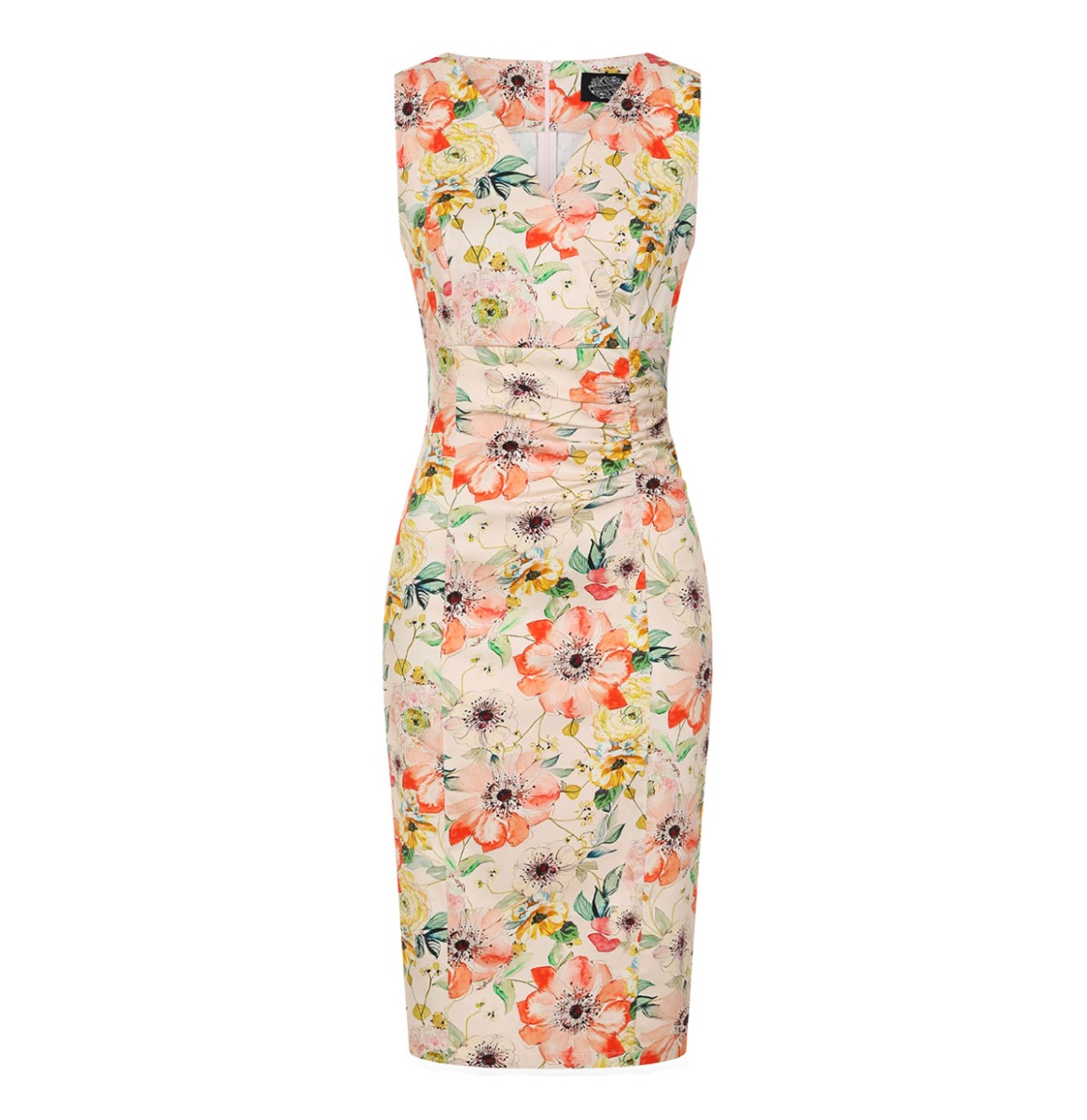 Hearts & Roses Halle Floral Wiggle Dress White-XL | Fiftiesstore