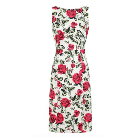 Hearts & Roses Hazel Floral Wiggle Pencil Dress White Pink-L | Hearts and Roses