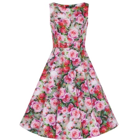 Hearts & Roses Lola Floral Swing Dress Green Pink-XXL | Hearts and Roses