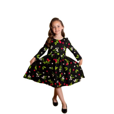 Hearts & Roses Natascha Cherry Kids Swing Dress Black-7 - 8 Jaar | Hearts and Roses
