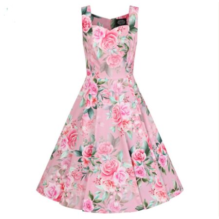 Hearts & Roses Nellie Floral Swing Dress Pink-XXL | Fiftiesstore