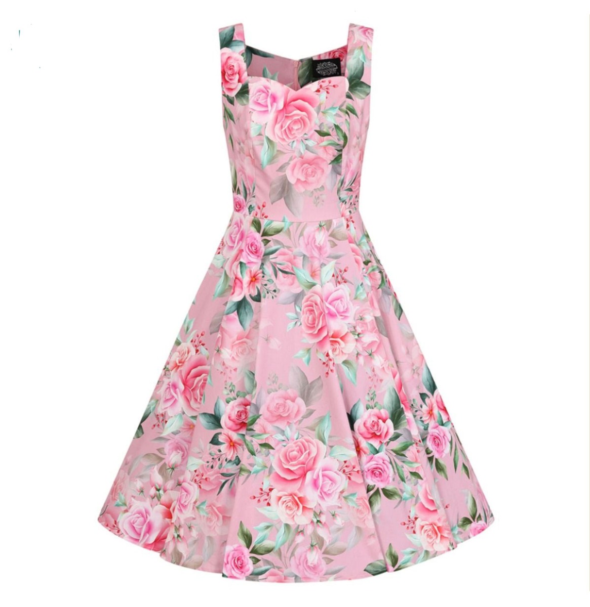 Hearts & Roses Nellie Floral Swing Dress Pink-XXL | Fiftiesstore