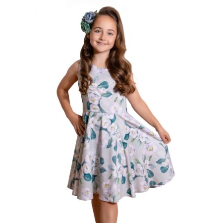Hearts & Roses Rey Floral Swing Dress Kids Grey-7 - 8 Jaar | Hearts and Roses