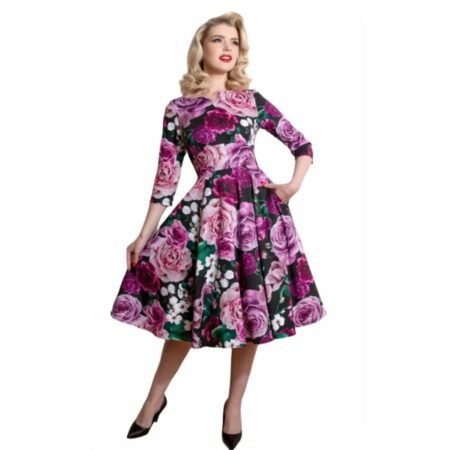 Hearts & Roses Sydney Floral Swing Dress Purple-M | Hearts and Roses