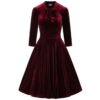 Hearts & Roses Sylvie Velvet Swing Dress Burgundy-L | Hearts and Roses