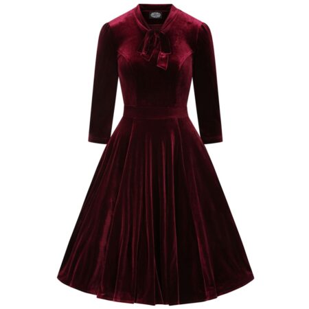 Hearts & Roses Sylvie Velvet Swing Dress Burgundy-L | Hearts and Roses