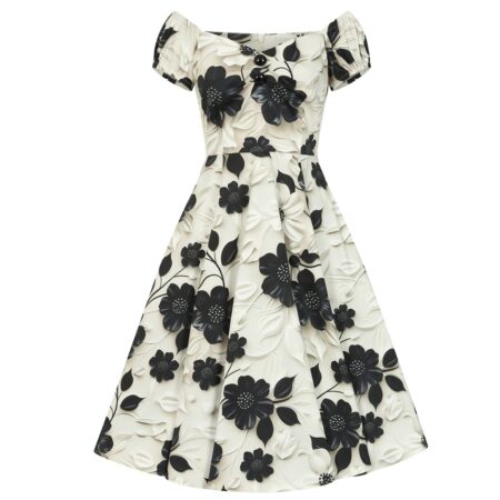 Hearts & Roses Taylor Floral Swing Dress Black Cream-4XL | Hearts and Roses