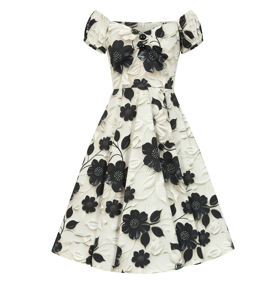 Hearts & Roses Taylor Floral Swing Dress Black Cream-4XL | Hearts and Roses