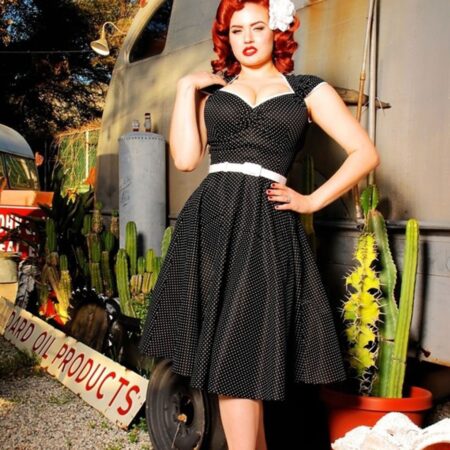 Heidi Dress Black/White Dots-XS | 41% korting | Pinup Couture