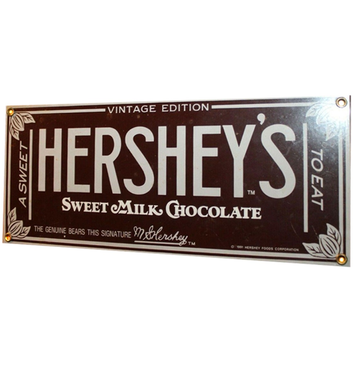 Hershey's Sweet Milk Chocolate Emaille Bord - 32 x 13 cm - Ande Rooney - 1991 | Fiftiesstore