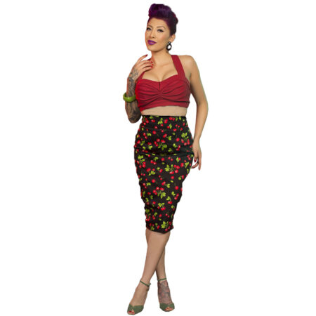 High Waisted Pencil Skirt Black Cherry-XL | 38% korting | Laura Byrnes