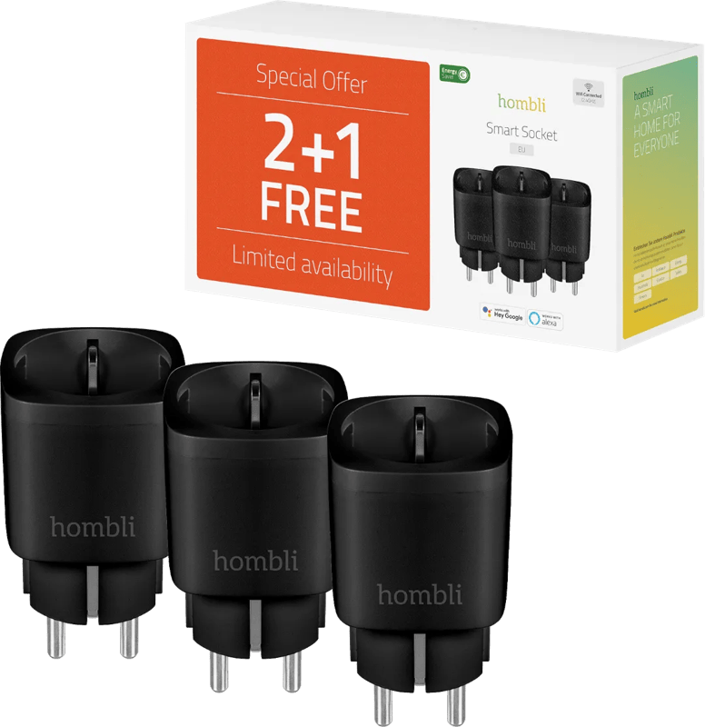 Hombli Slimme Stekker Zwart 3-Pack
