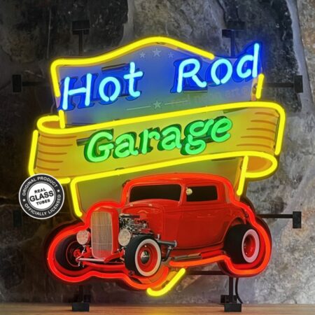 Hot Rod Garage Neon Verlichting 65 x 65 cm - Geel