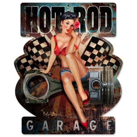 Hot Rod Garage Pin Up Metalen Bord Met Reliëf - 49 x 39 cm | Fiftiesstore