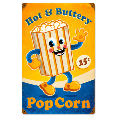 Hot and Buttery Popcorn Zwaar Metalen Bord | Fiftiesstore