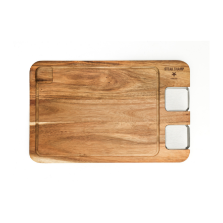Houten Bord met Sausbakjes en Sapgeul - Steak Champ | Steak Champ