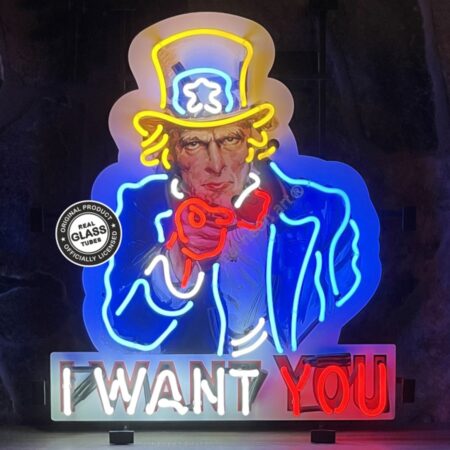 I Want You Uncle Sam Neon Verlichting 60 x 70 cm - Blauw