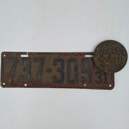 Illinois 1931 Kentekenplaat met Chicago Tax Disc - Origineel | The Dutch Pickers