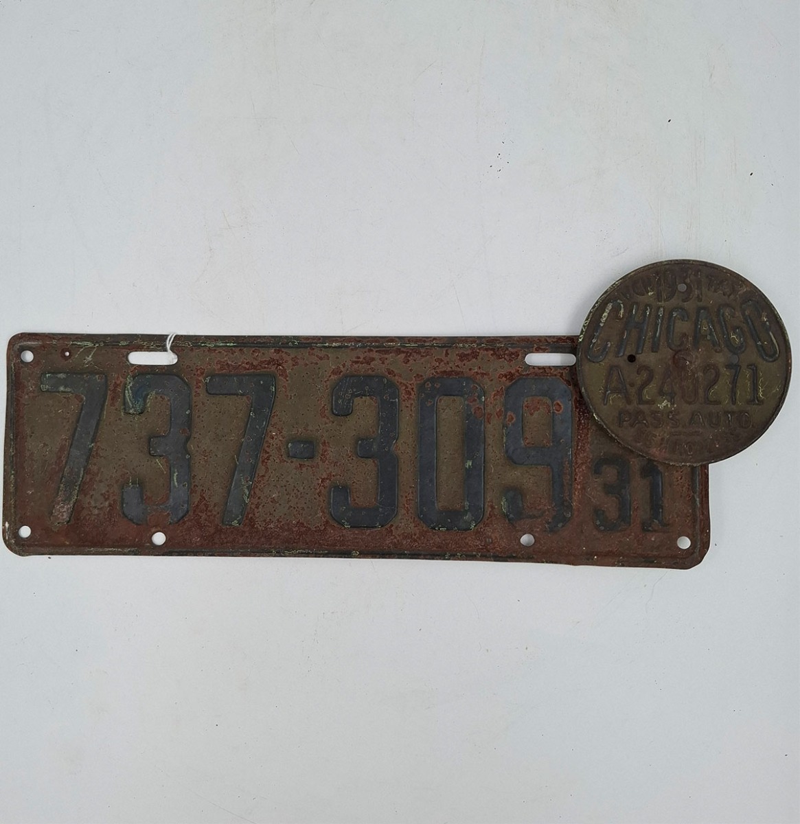 Illinois 1931 Kentekenplaat met Chicago Tax Disc - Origineel | The Dutch Pickers