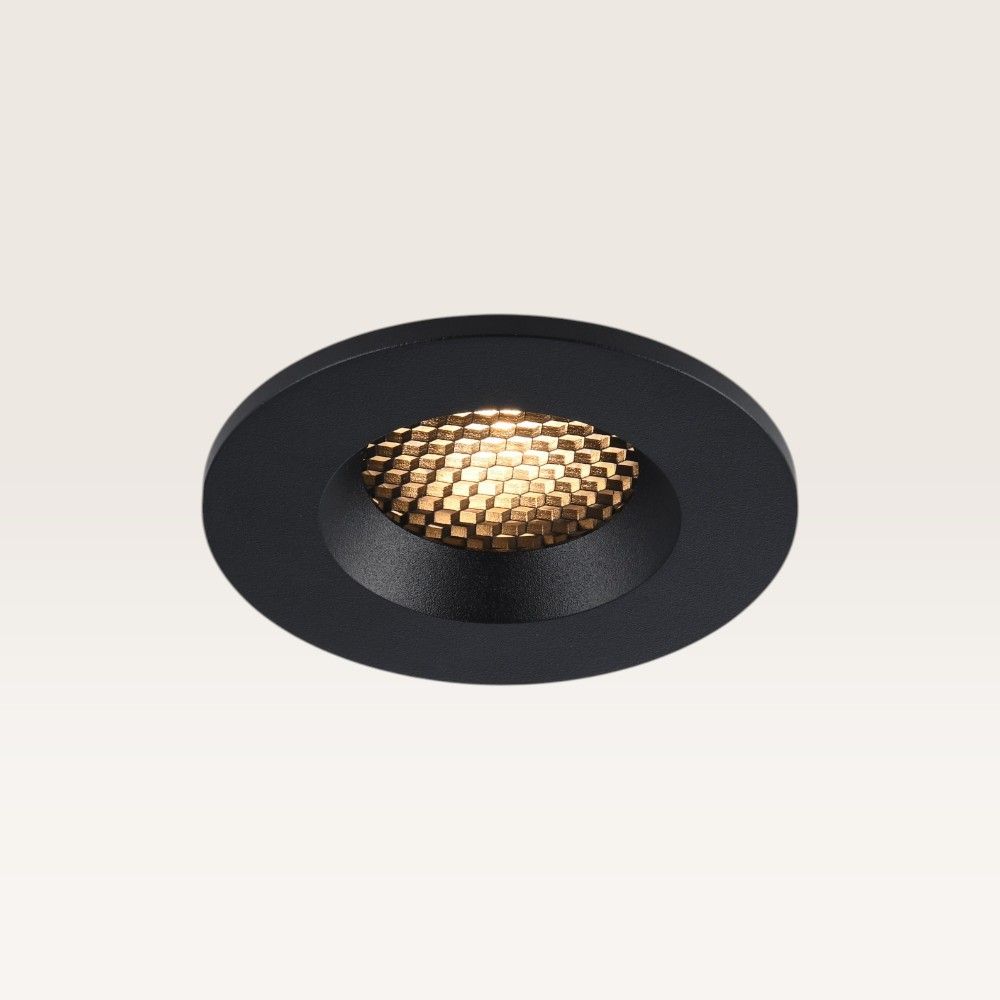 Inbouwspot Juvano nero - Inbouwdiepte 27mm - GU10-fitting - IP54 voor binnen en buiten - Zwart - Met doorlusbedrading - Honingraat | LUSENZ