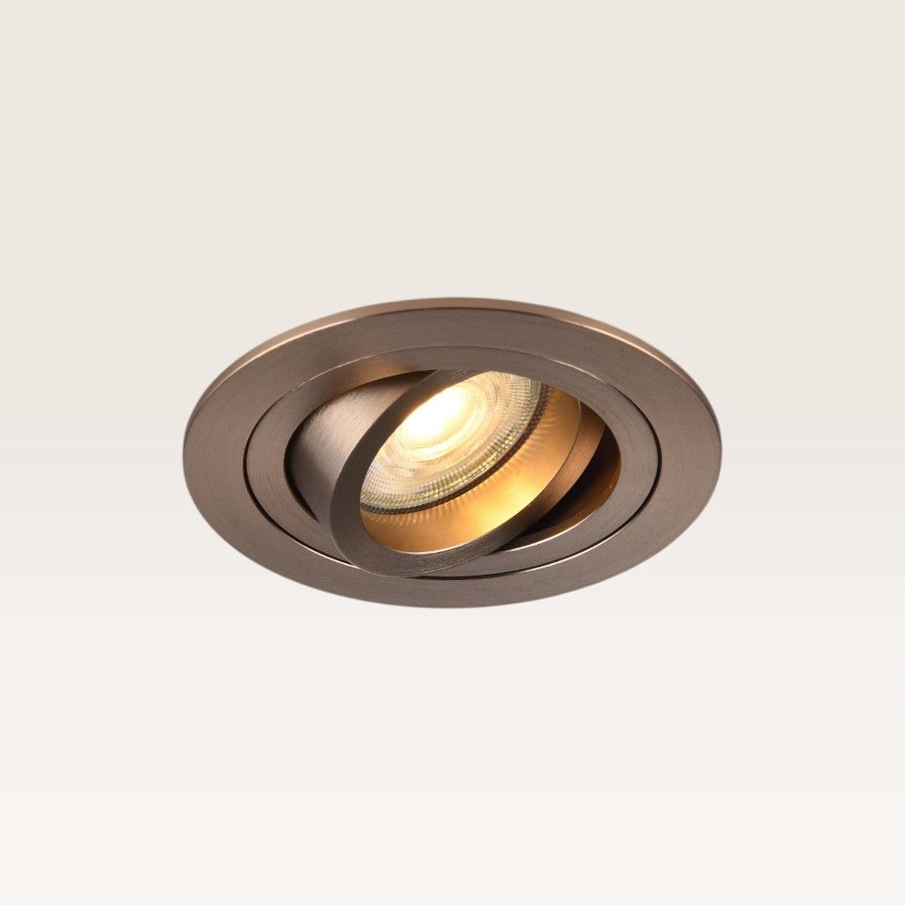 Inbouwspot Ovaro caramello - Diameter 92mm - Plat - GU10-fitting - IP20 voor binnen - Bruin - Met doorlusbedrading | LUSENZ