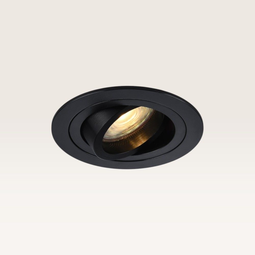 Inbouwspot Ovaro notte nera - Diameter 92mm - Plat - GU10-fitting - IP20 voor binnen - Zwart - Met doorlusbedrading | LUSENZ