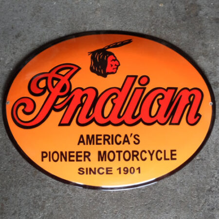 Indian America's Pioneer Motorcycle Emaille Bord | 10% korting | Indian Motorcycles